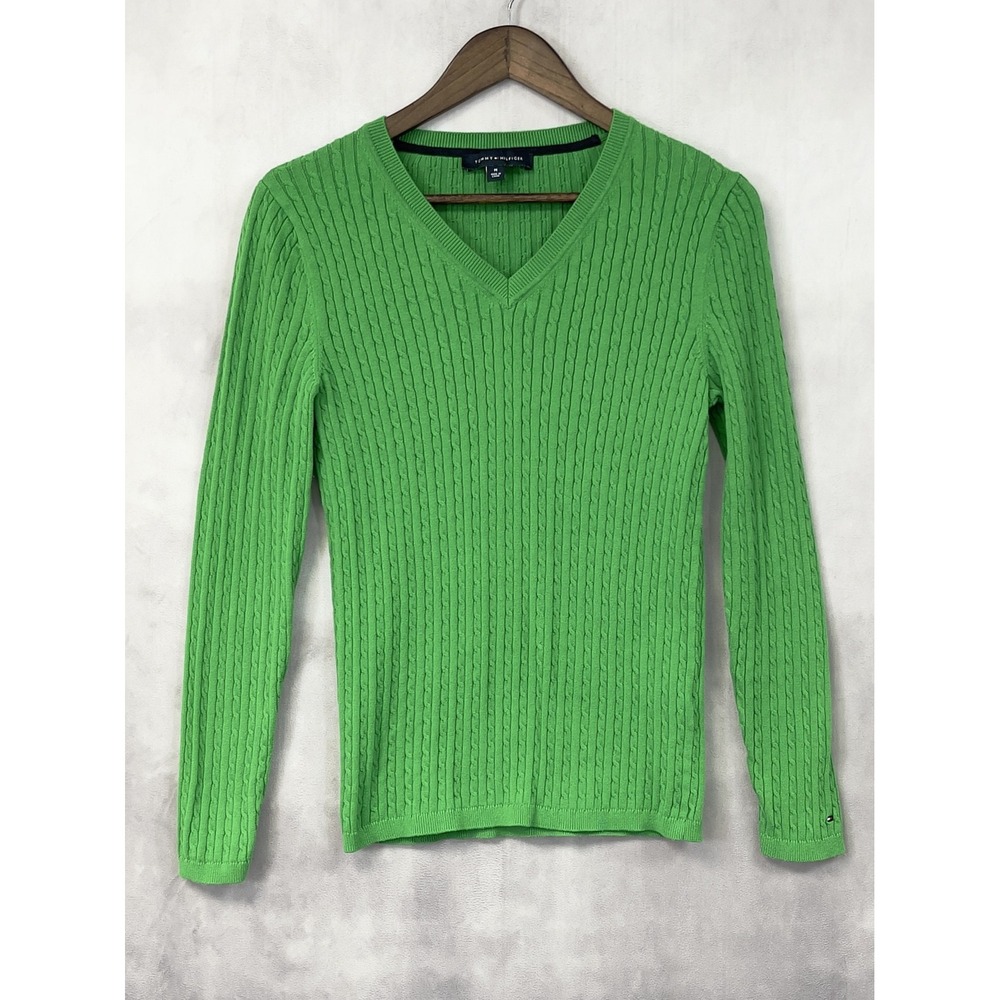 Tommy Hilfiger Cable Knit Sweater Women Medium Cotton Preppy Academia Ivy League